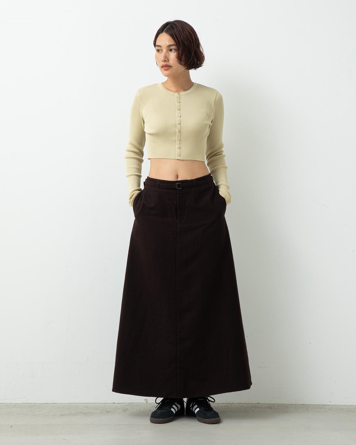 WOOL NAPPING BELTED SKIRT