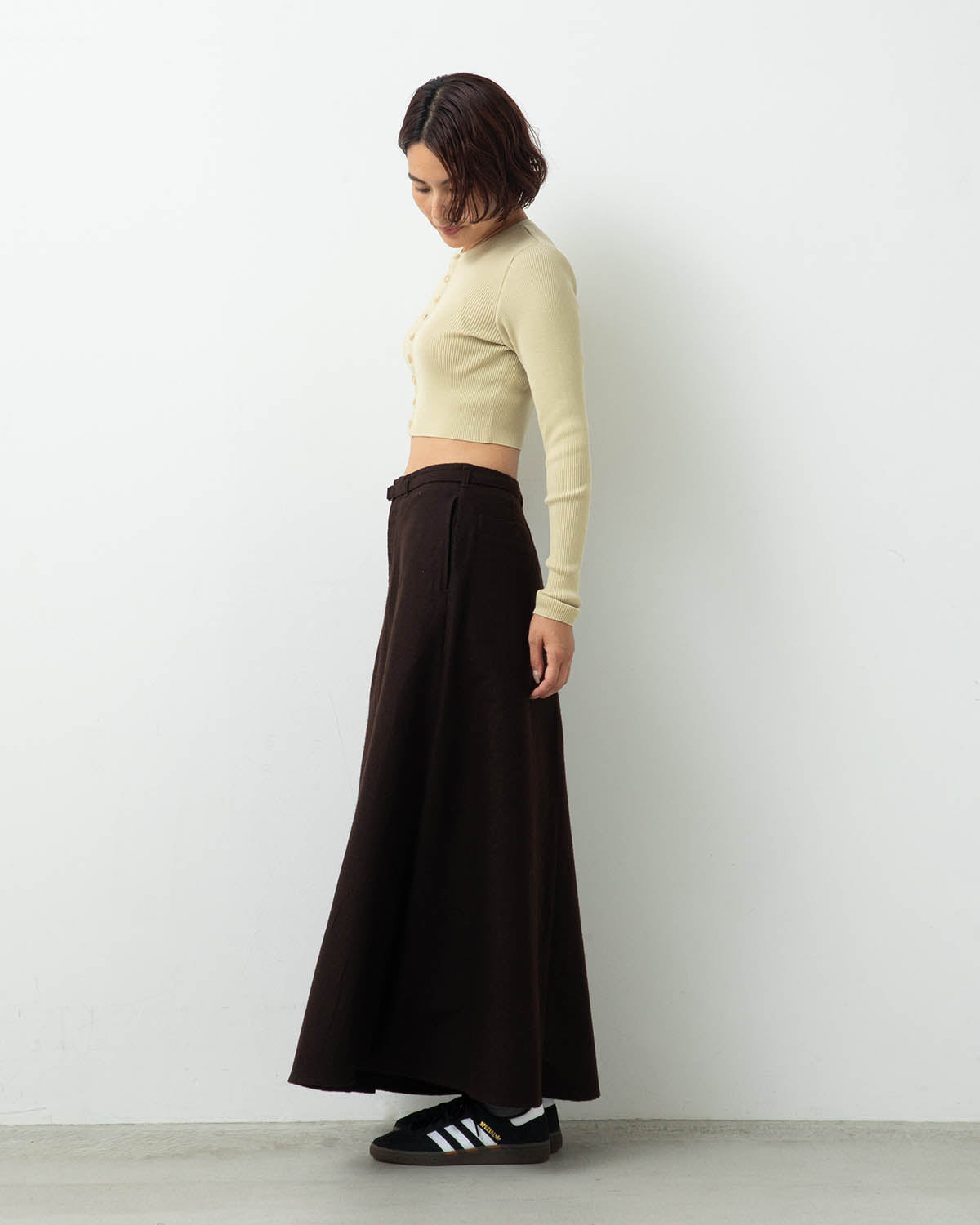 WOOL NAPPING BELTED SKIRT