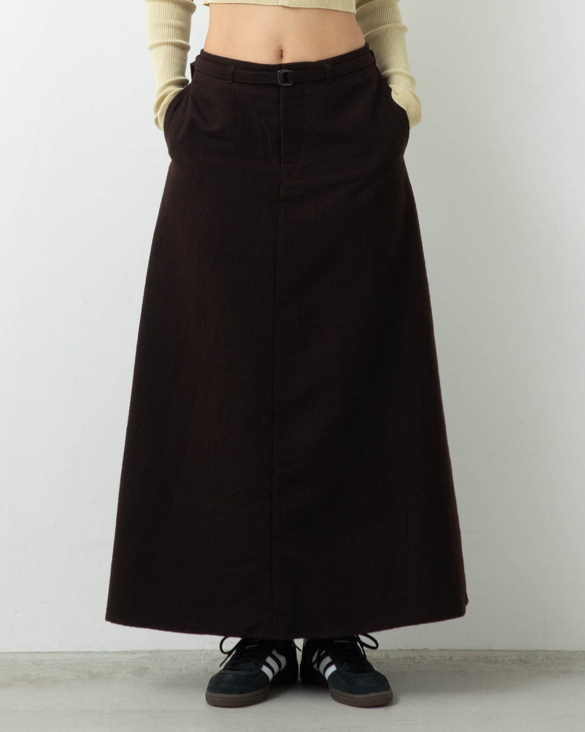 WOOL NAPPING BELTED SKIRT