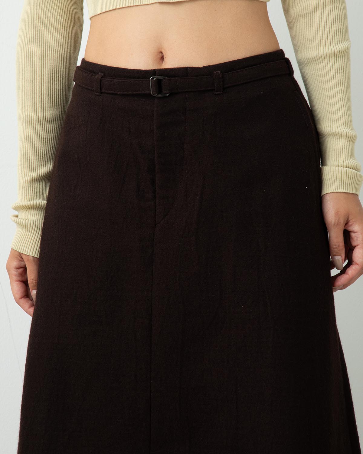 WOOL NAPPING BELTED SKIRT