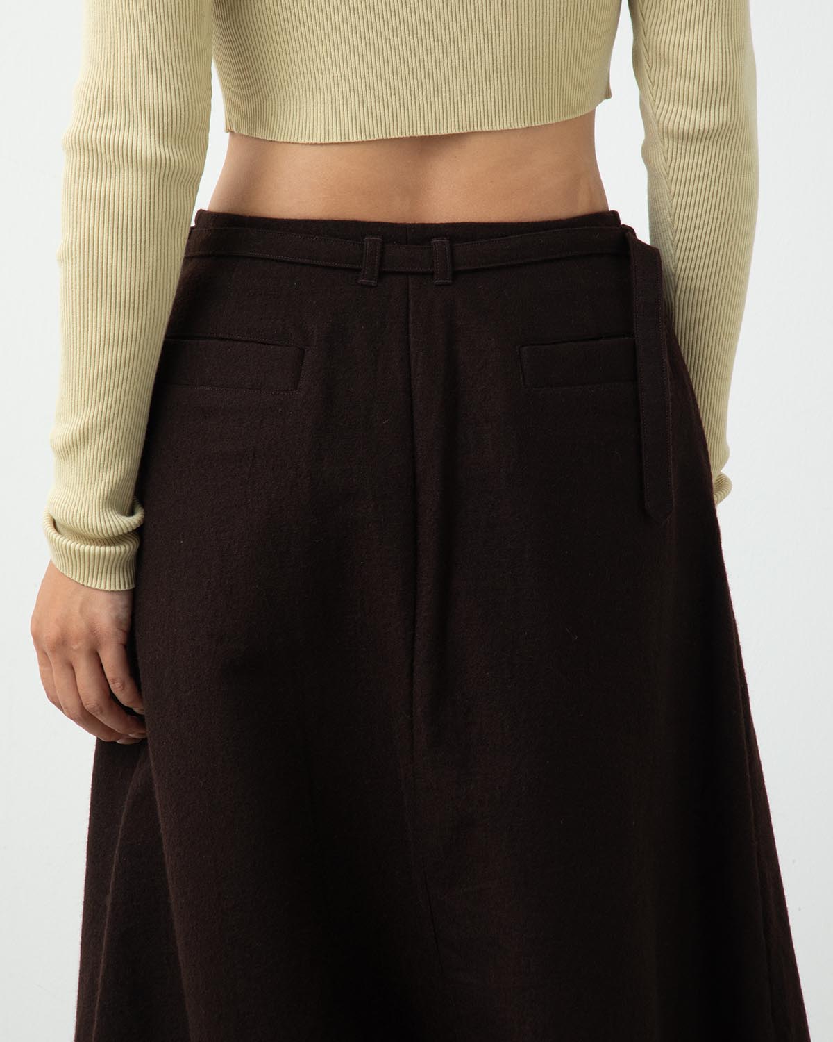 WOOL NAPPING BELTED SKIRT