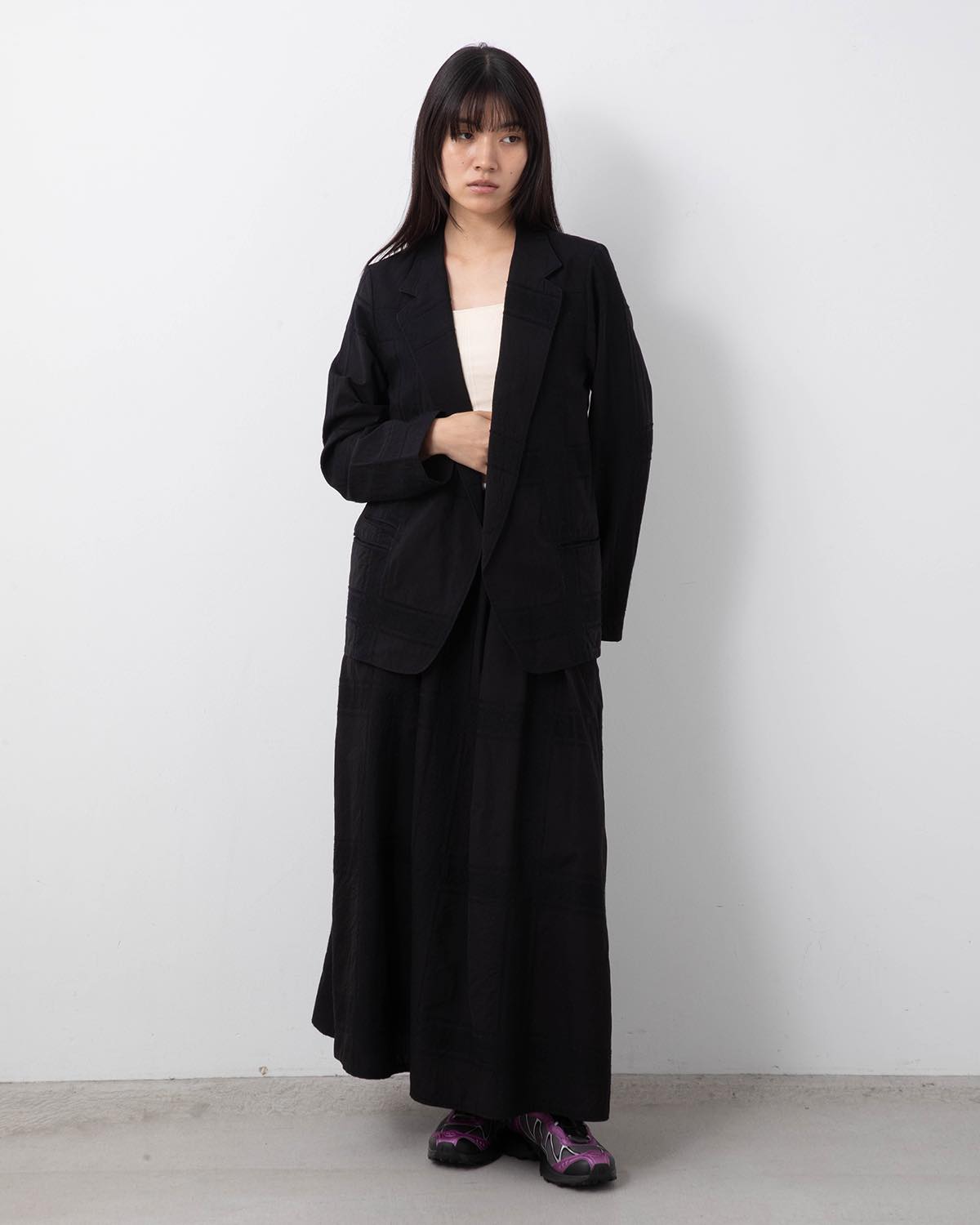 SHADOW PLAID GATHERED SKIRT