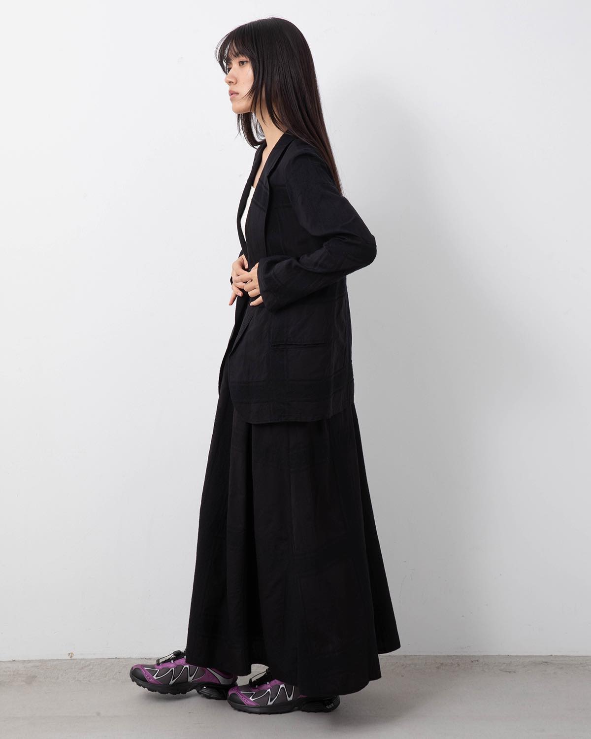 SHADOW PLAID GATHERED SKIRT