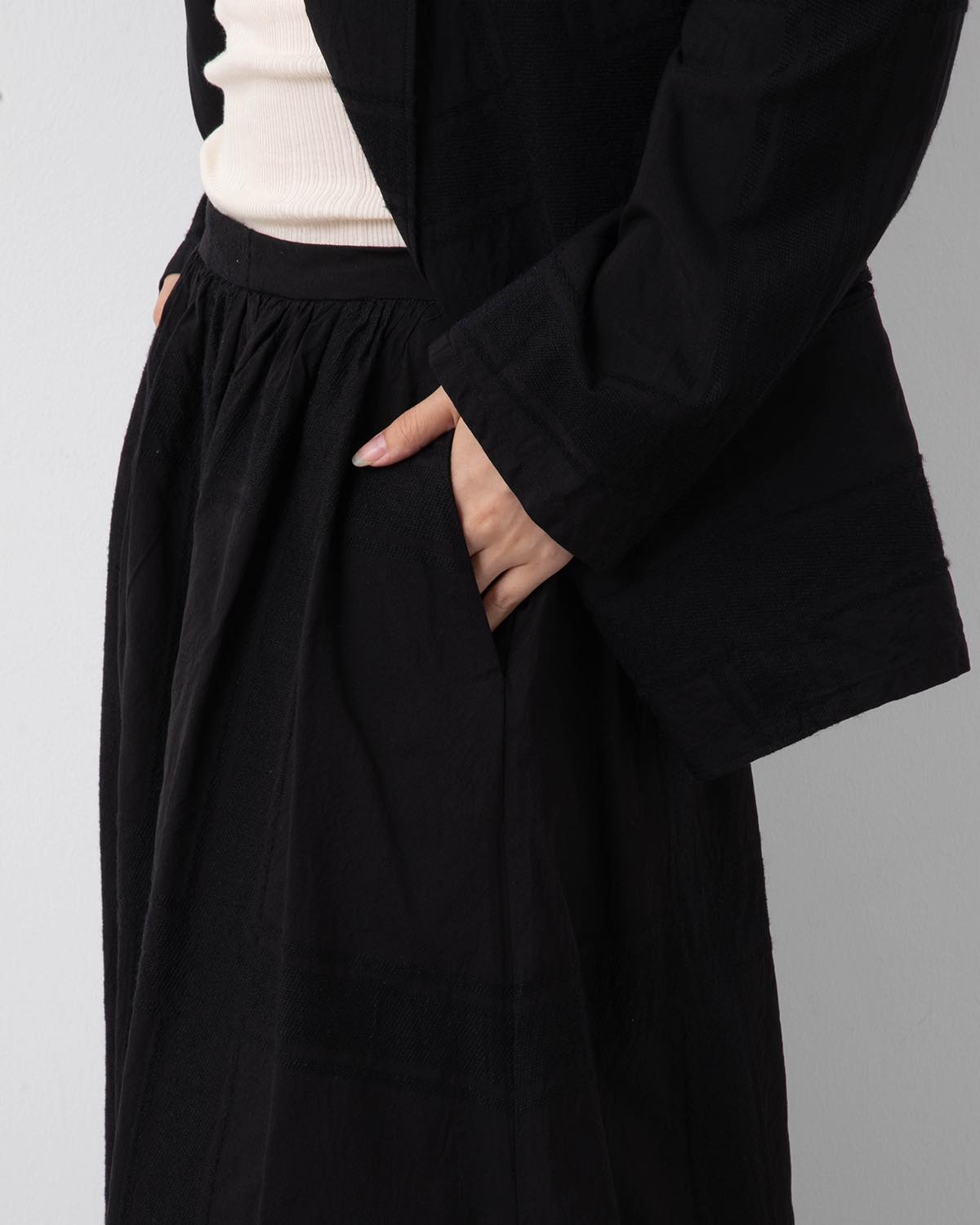 SHADOW PLAID GATHERED SKIRT