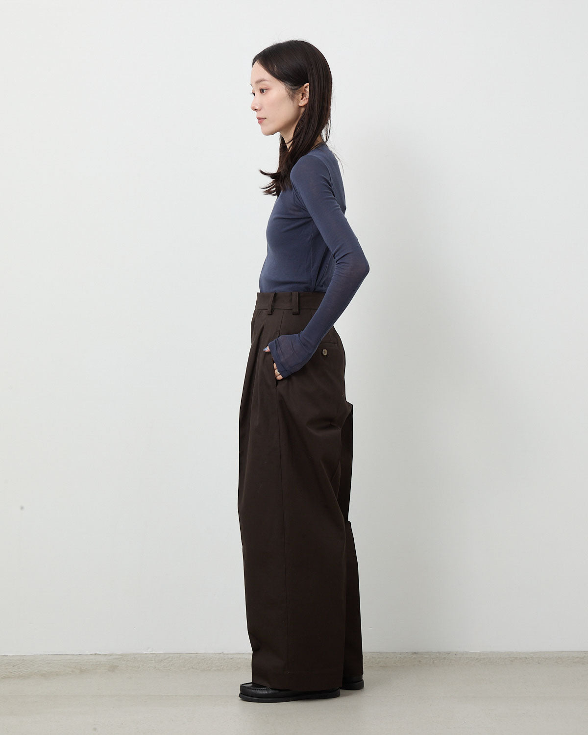 COTTON GABA 2TUCK WIDE SLACKS