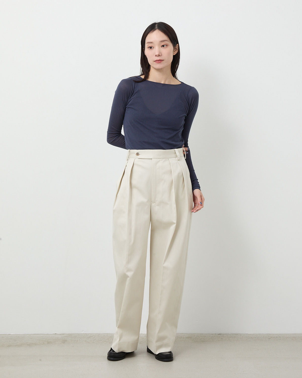 COTTON GABA 2TUCK WIDE SLACKS