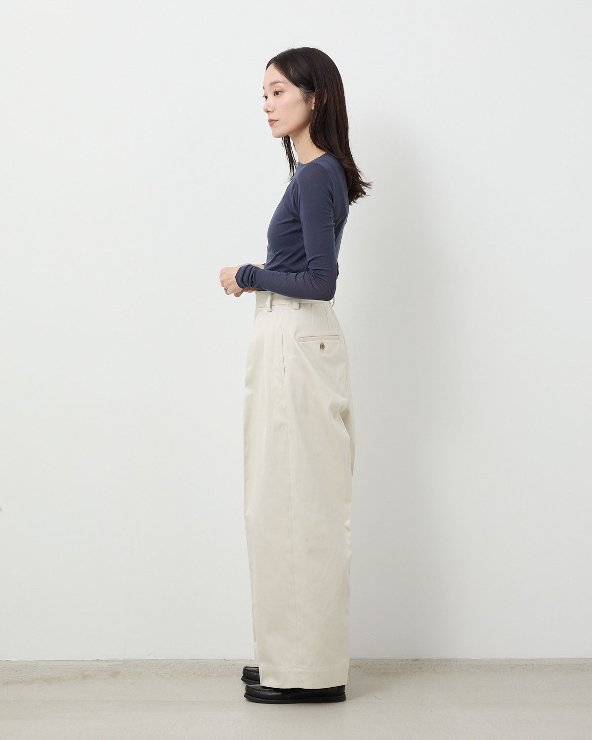COTTON GABA 2TUCK WIDE SLACKS