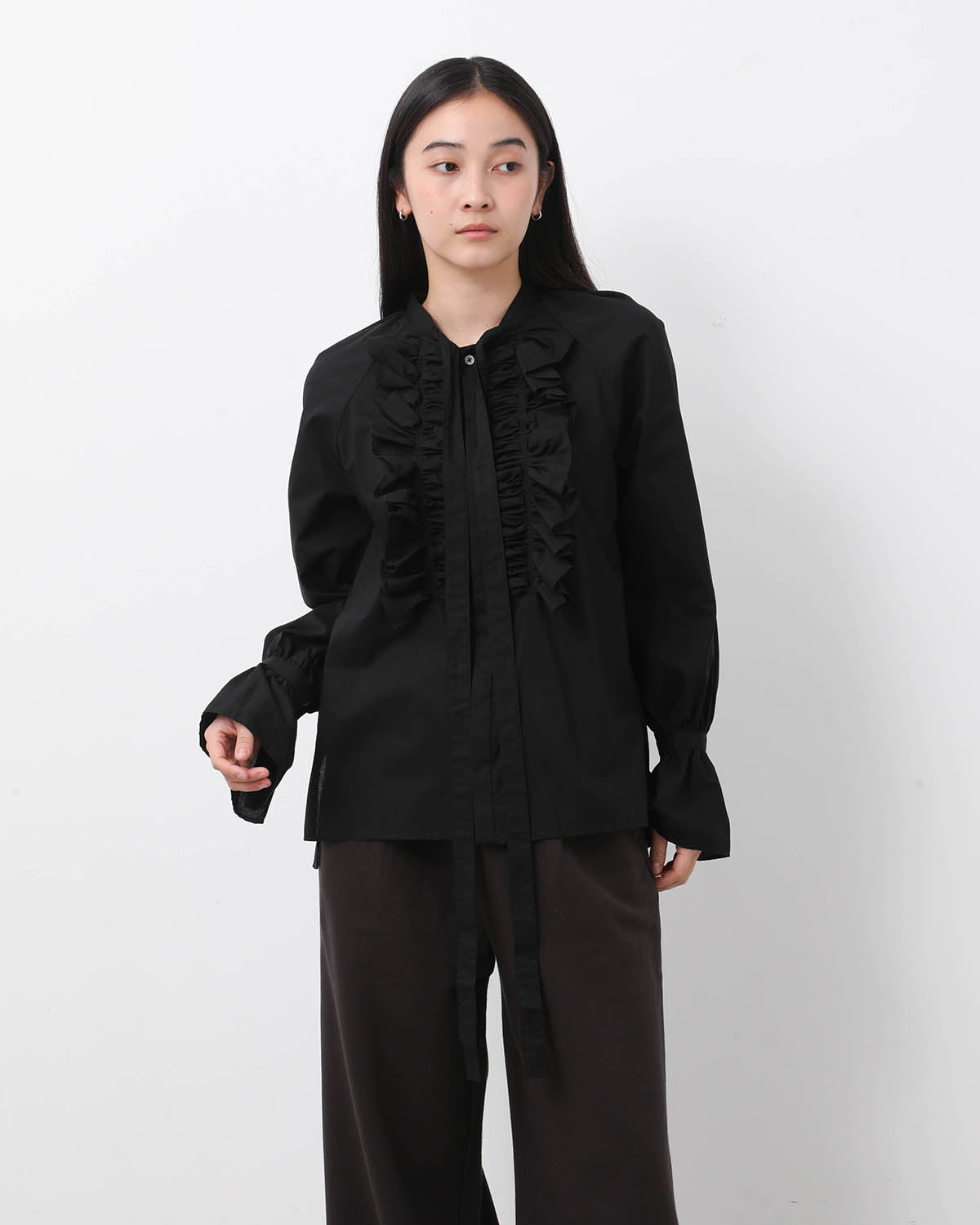 COTTON SILK RANDOM TUCK BLOUSE