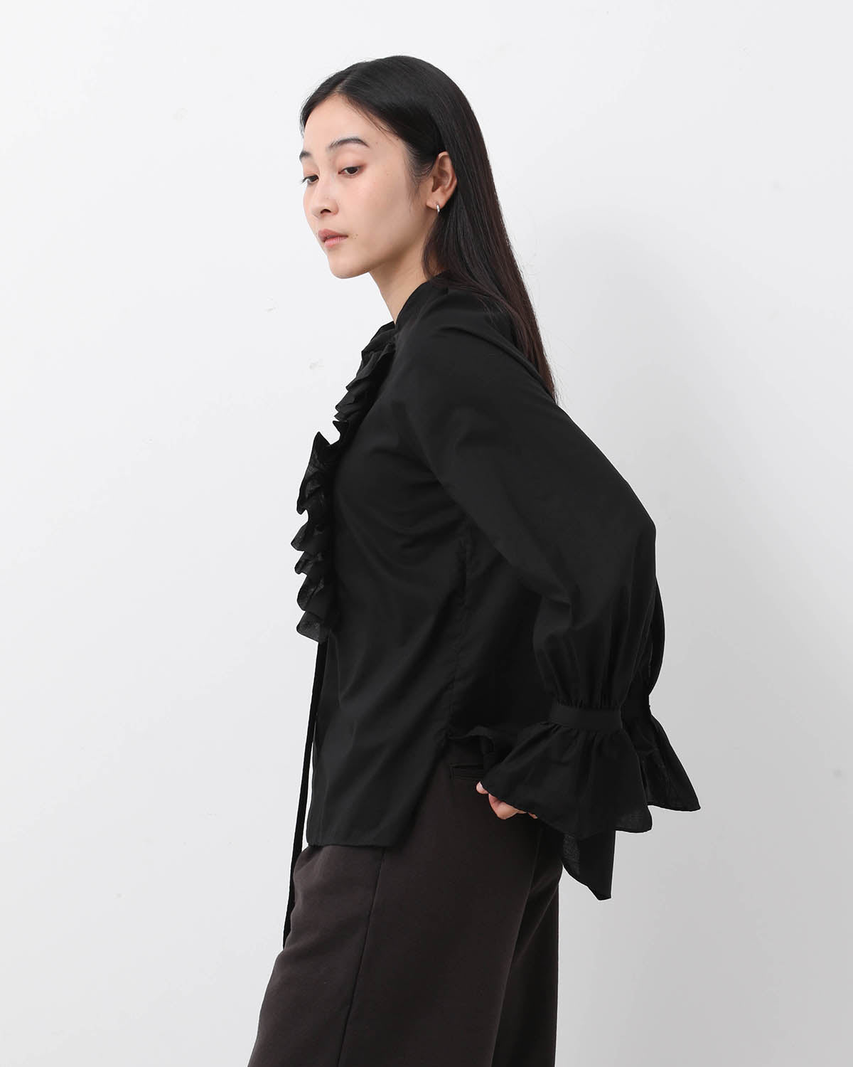 COTTON SILK RANDOM TUCK BLOUSE