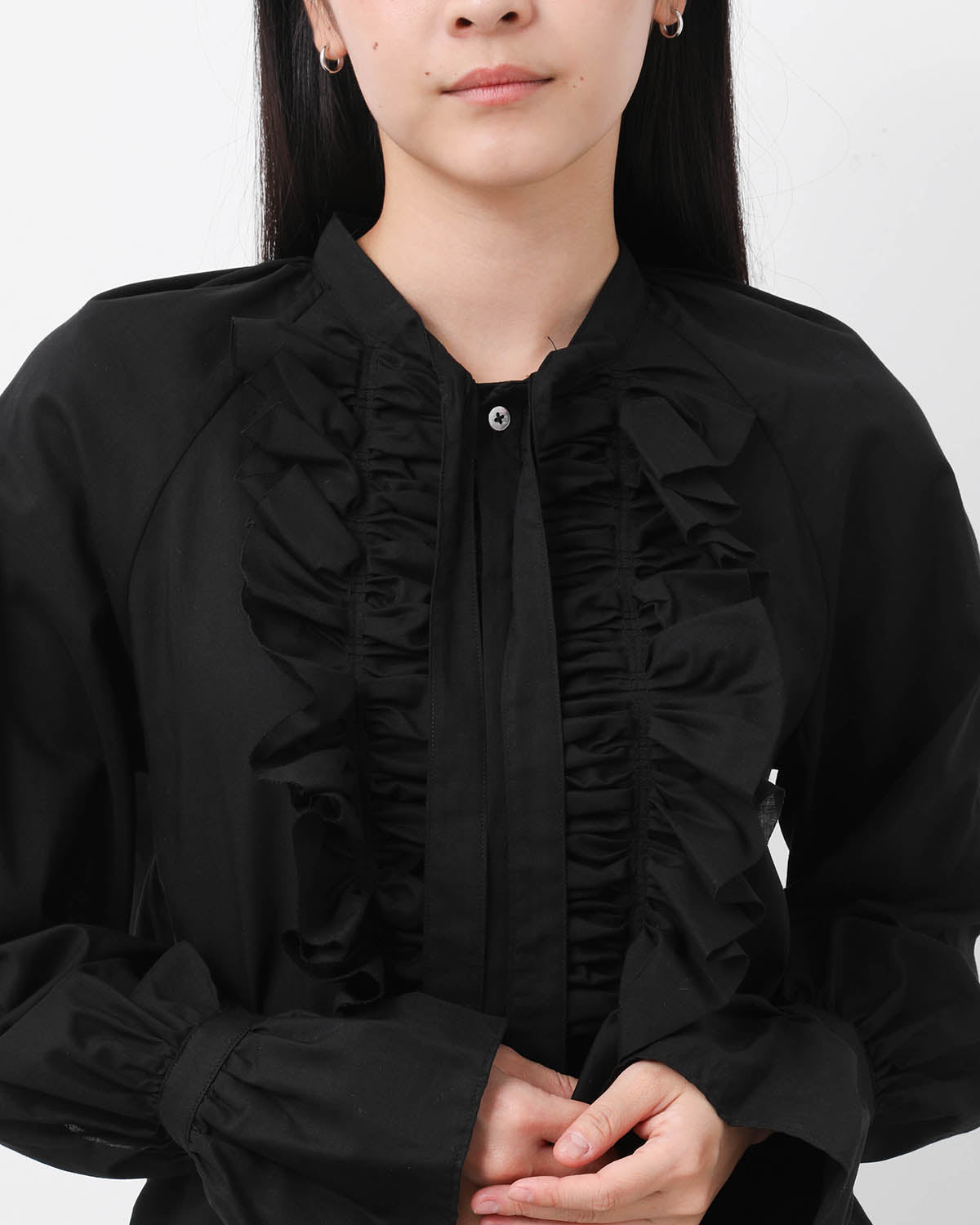 COTTON SILK RANDOM TUCK BLOUSE