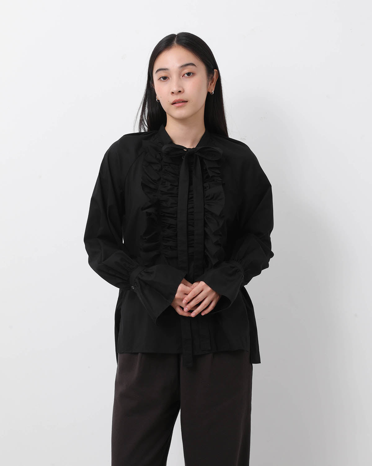 COTTON SILK RANDOM TUCK BLOUSE