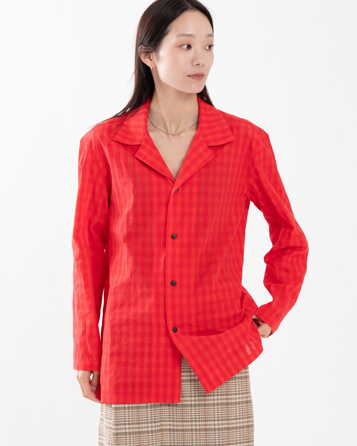 COTTON HIDDEN CHECK SLEEPING SHIRTSJACKET