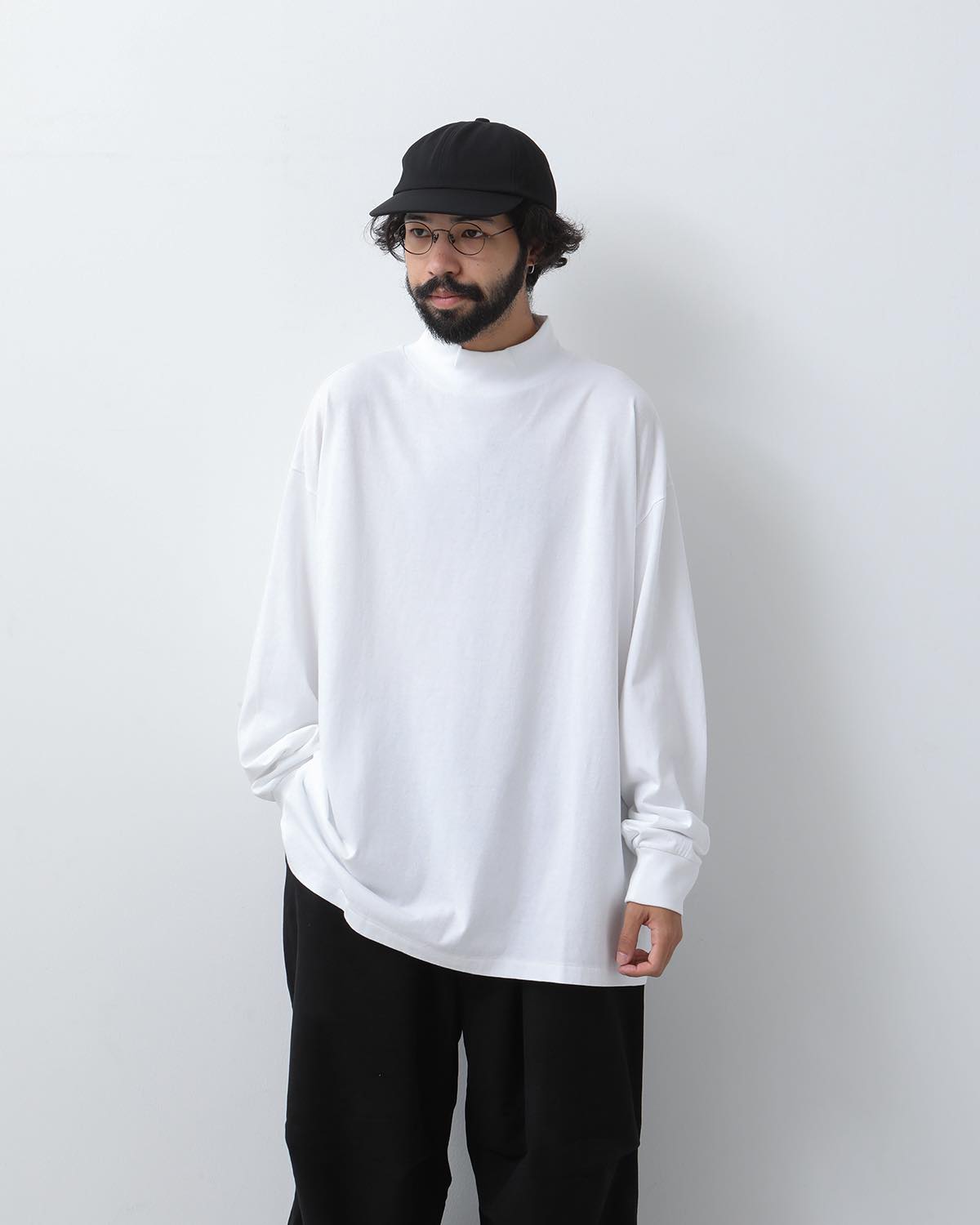 COTTON JERSEY MOCK NECK PULLOVER