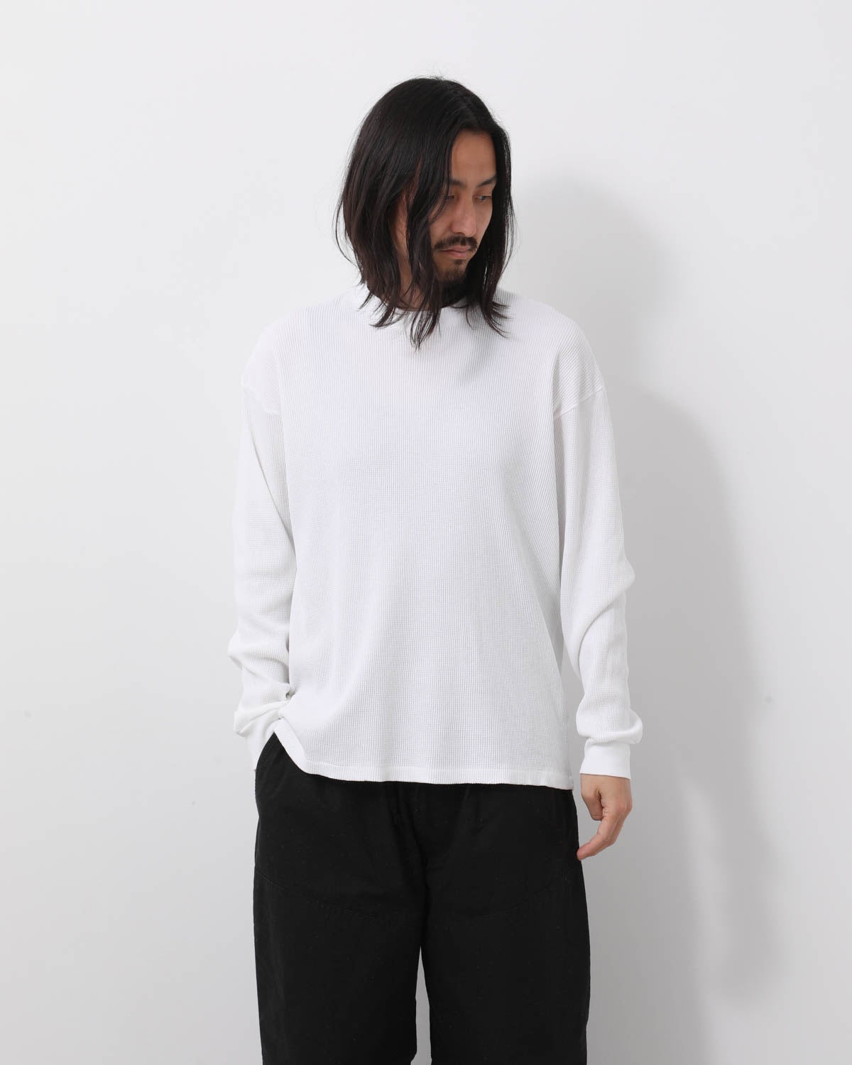 コットンワッフル長袖Tシャツ