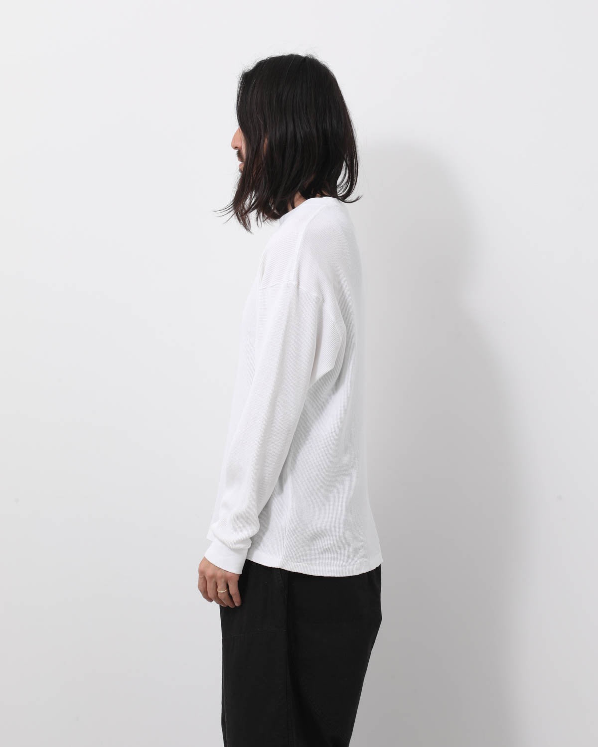 コットンワッフル長袖Tシャツ