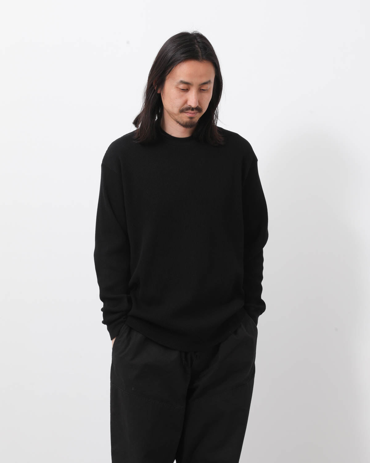 COTTON WAFFLE LONG-SLEEVE T-SHIRT