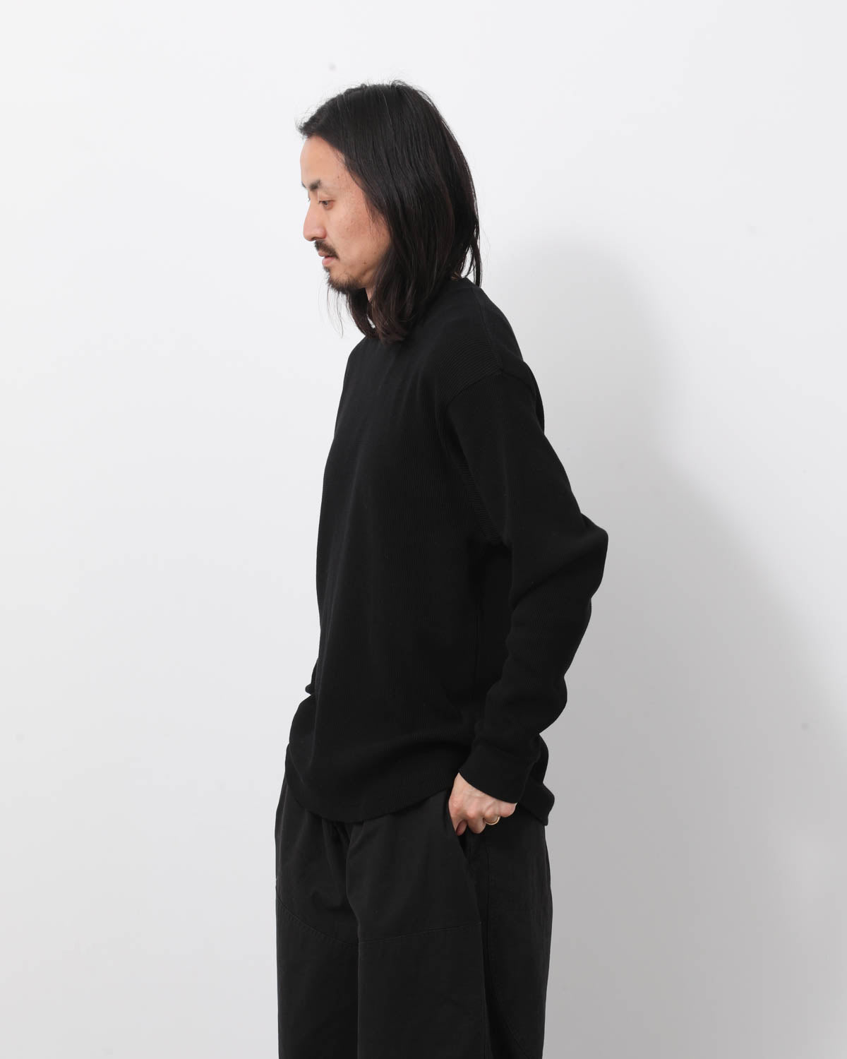 コットンワッフル長袖Tシャツ