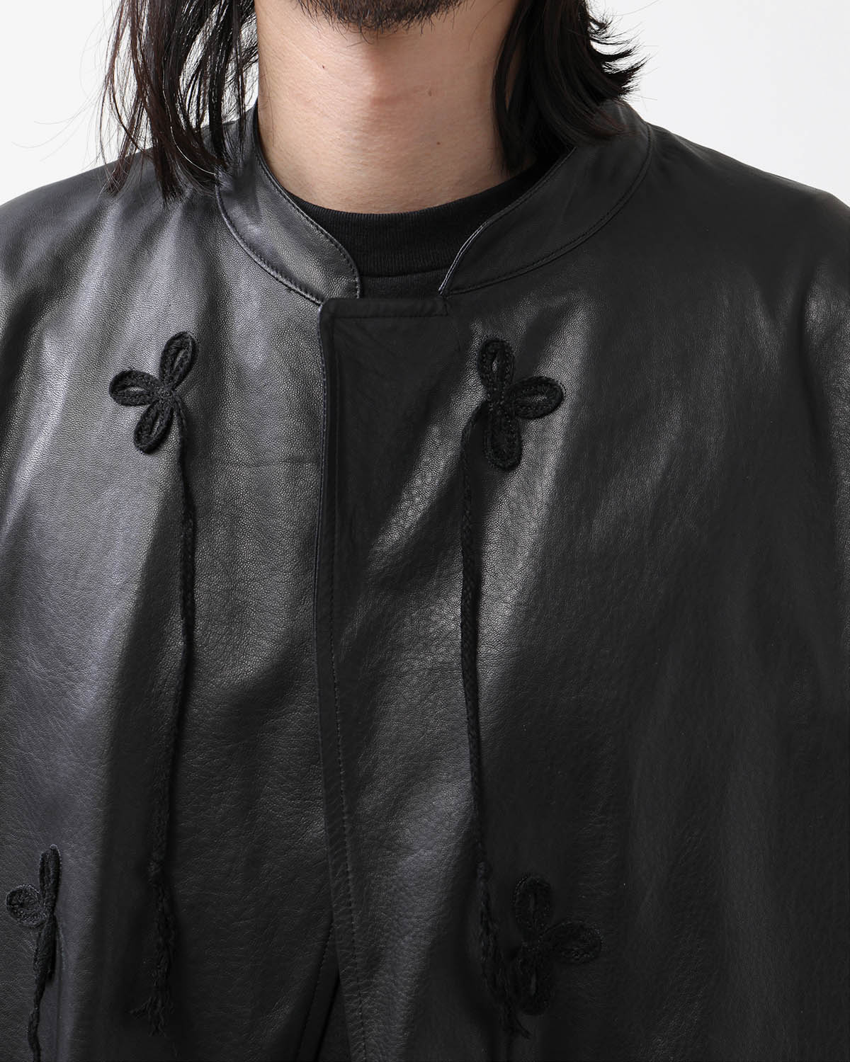 LEATHER STAND COLLAR JACKET