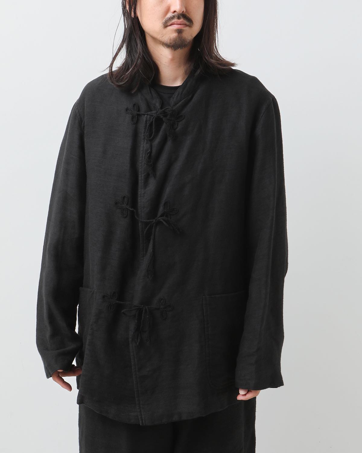 BRUSHED LINEN STAND COLLAR JACKET