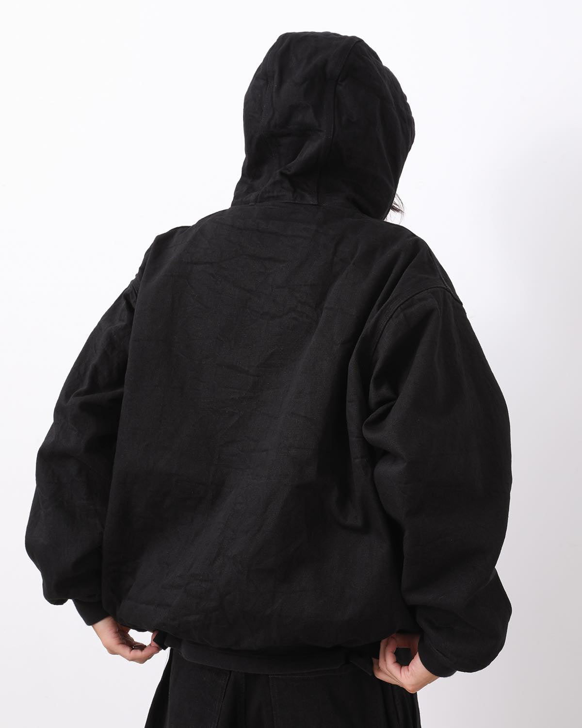 BLACK DENIM ZIP-UP HOODIE