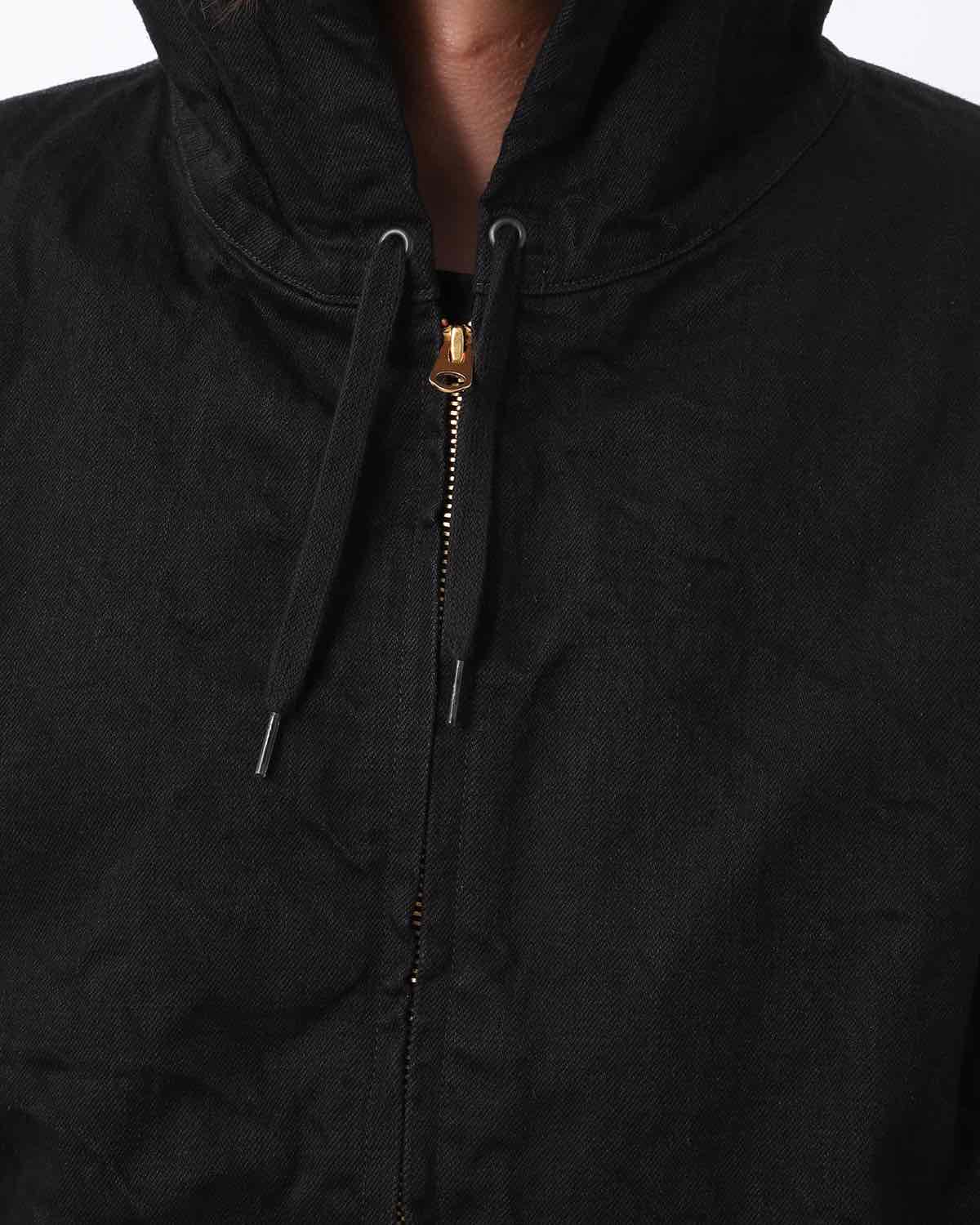 BLACK DENIM ZIP-UP HOODIE