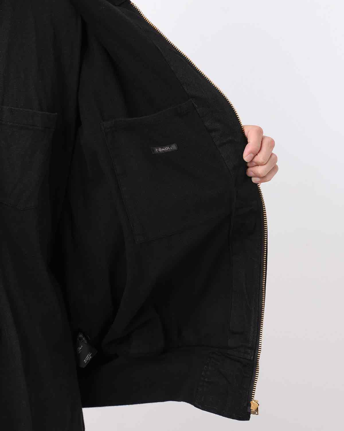 BLACK DENIM ZIP-UP HOODIE