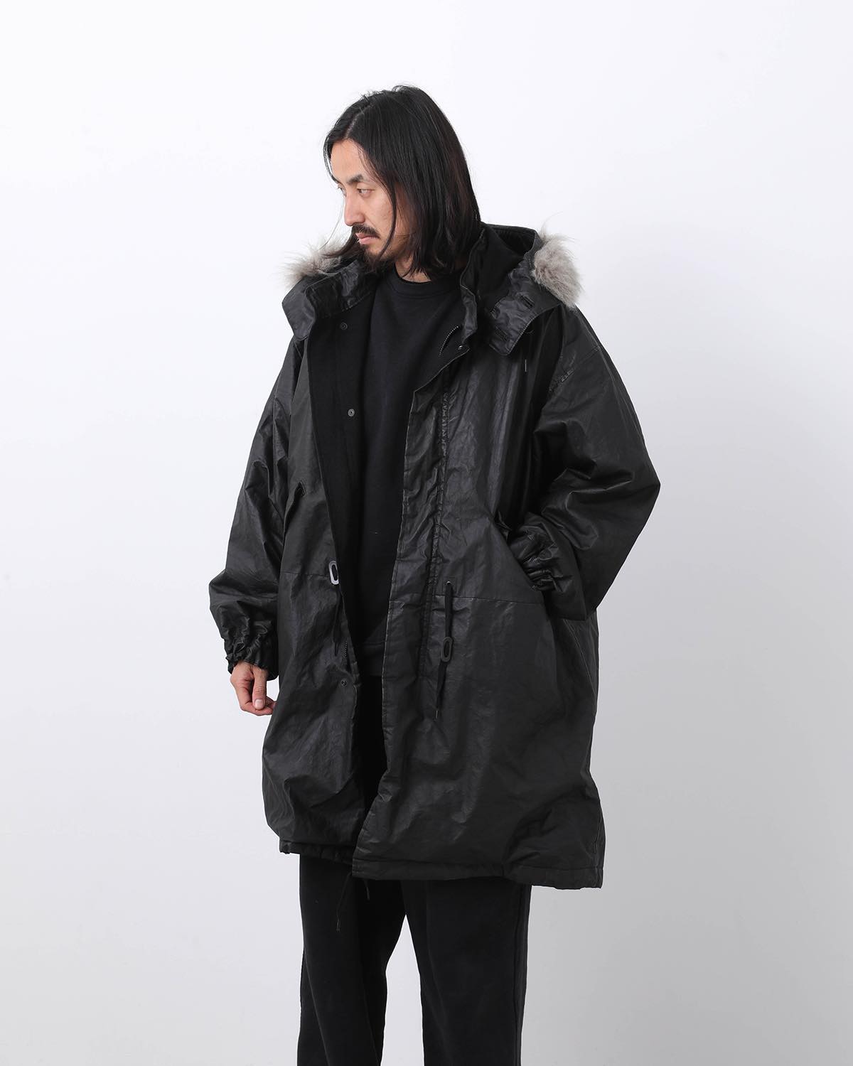 PAPER LEATHER MILITARY HOODED COAT