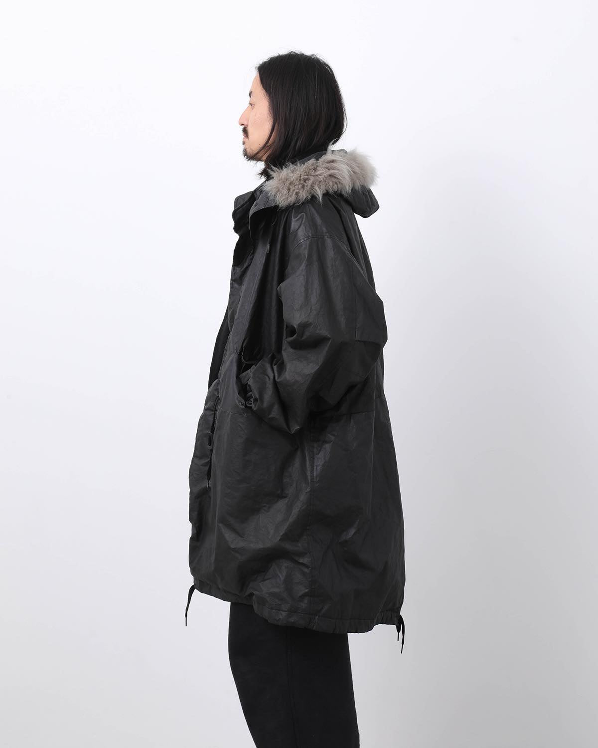 PAPER LEATHER MILITARY HOODED COAT