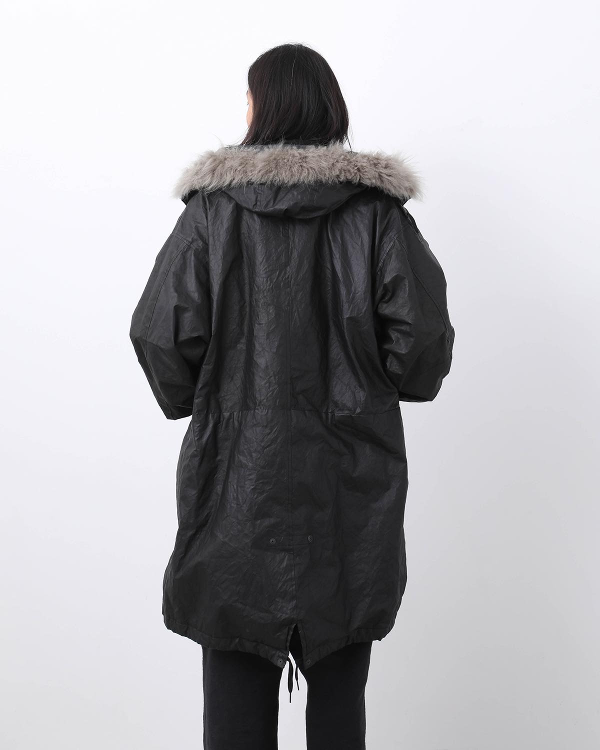 PAPER LEATHER MILITARY HOODED COAT