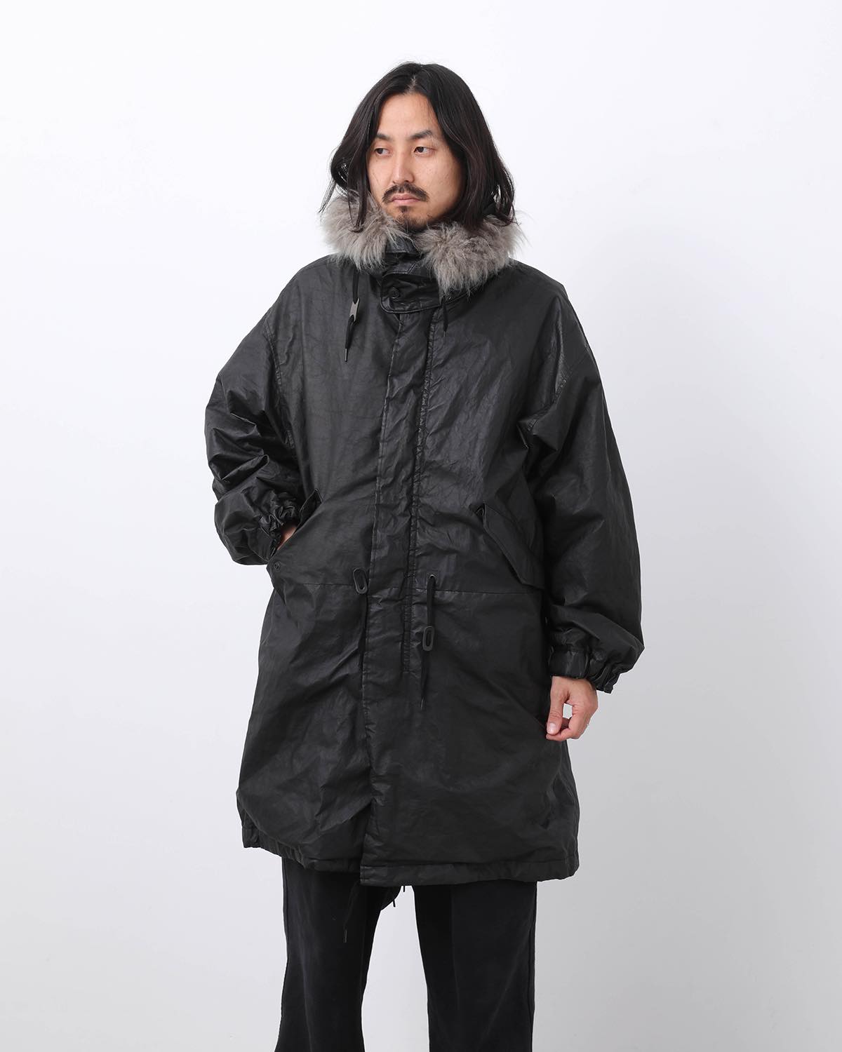 PAPER LEATHER MILITARY HOODED COAT
