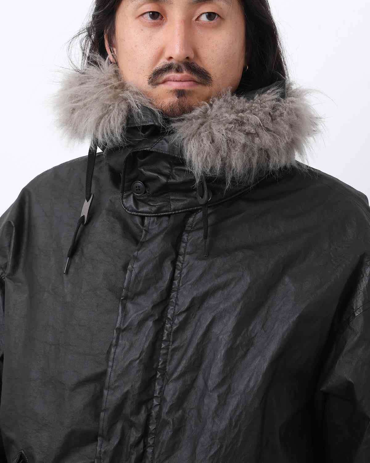 PAPER LEATHER MILITARY HOODED COAT