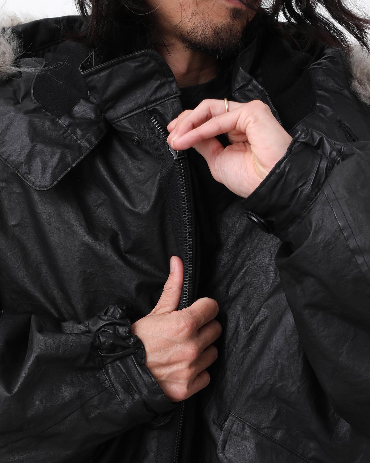 PAPER LEATHER MILITARY HOODED COAT