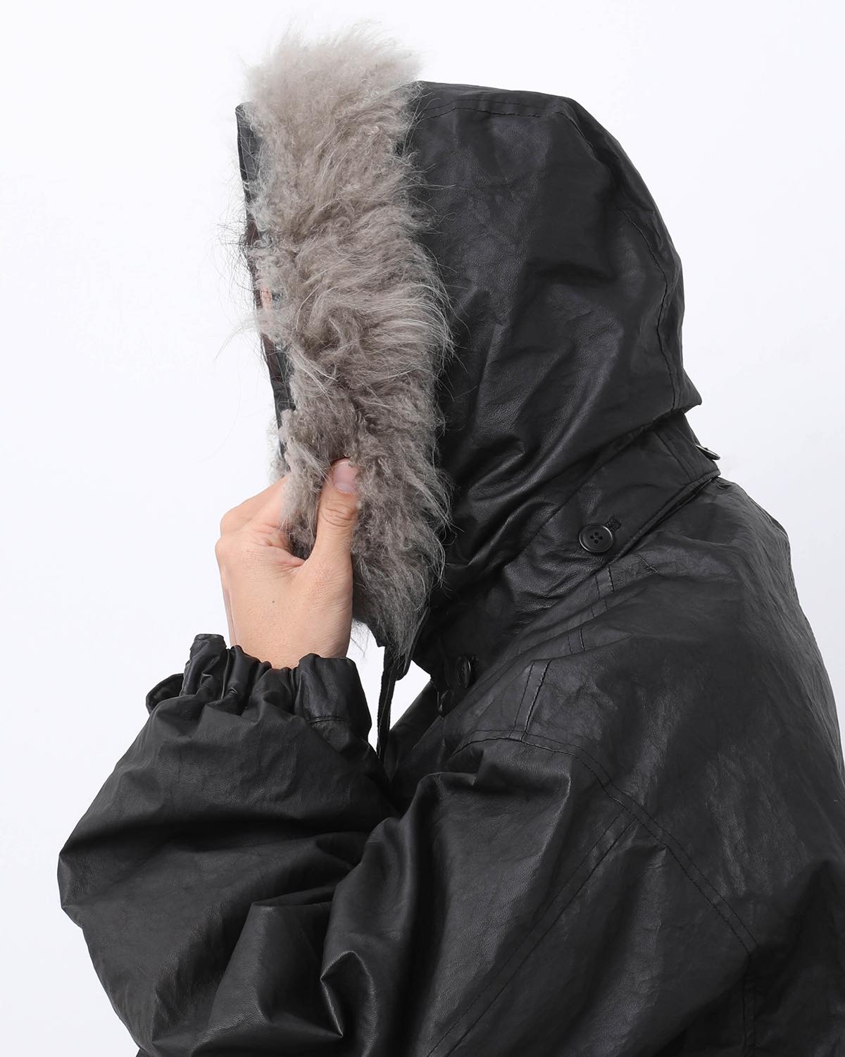 PAPER LEATHER MILITARY HOODED COAT