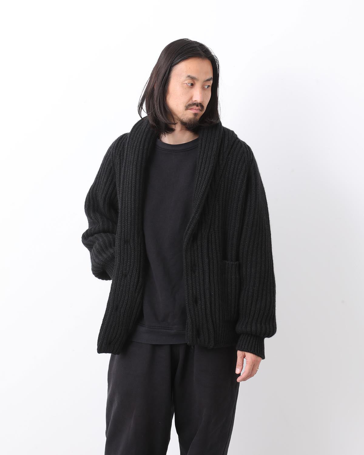 CASHMERE WASHI SHAWL COLLAR KNIT JACKET