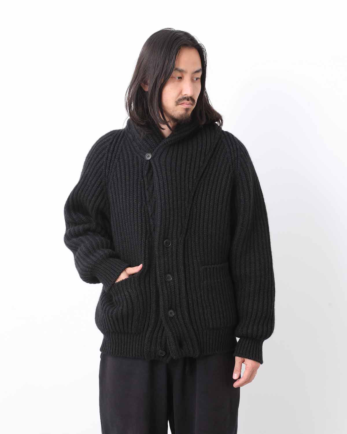 CASHMERE WASHI SHAWL COLLAR KNIT JACKET