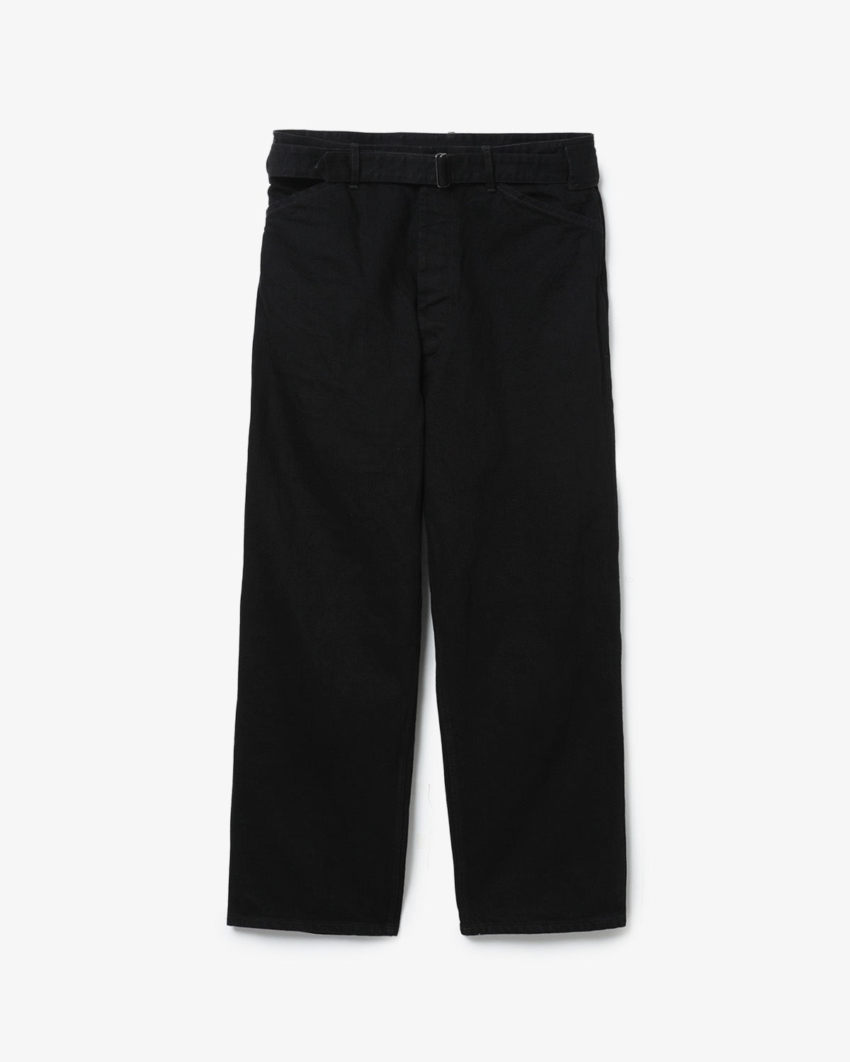 BLACK DENIM BELTED PANTS