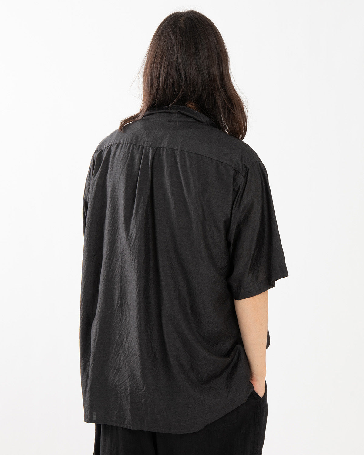 WOOL SILK SHORT SLEEVE OPEN COLLAR SHIRT