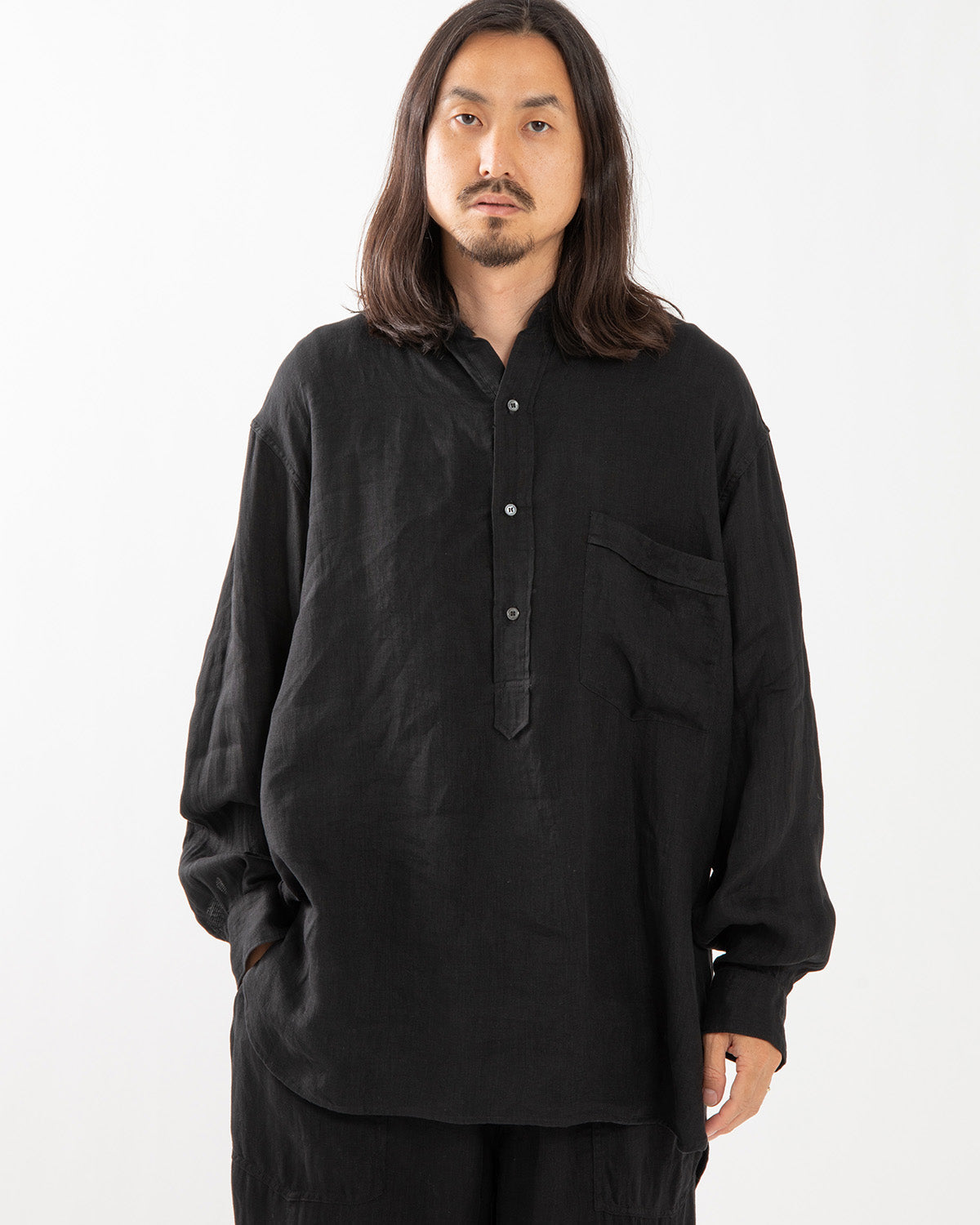 LINEN DOUBLE CLOTH PULLOVER SHIRT