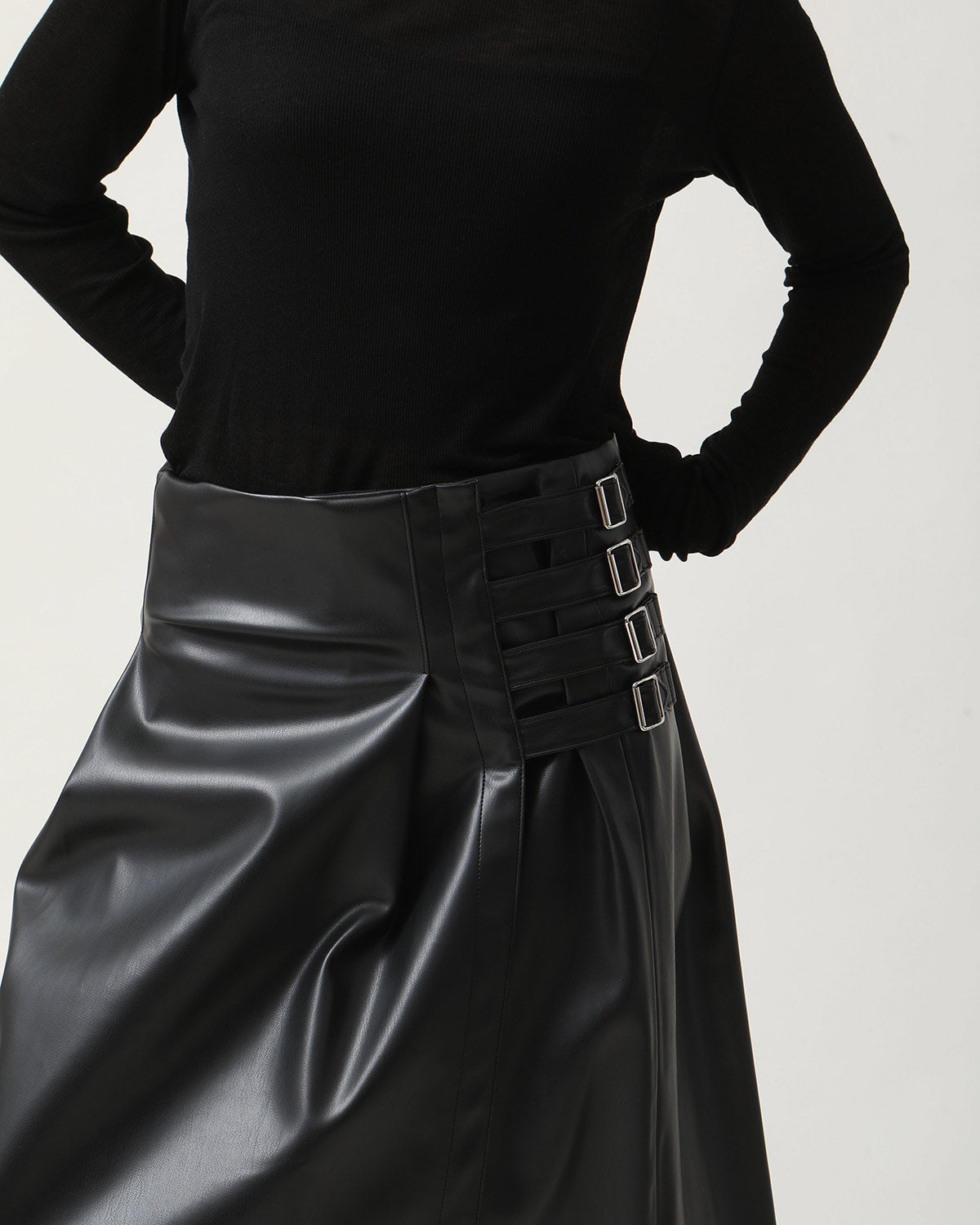 LEATHER WRAP MID SKIRT