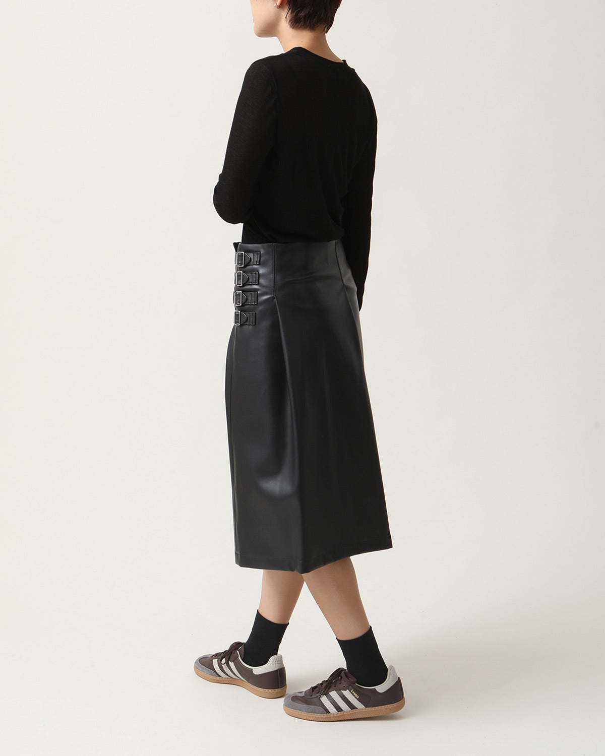 LEATHER WRAP MID SKIRT