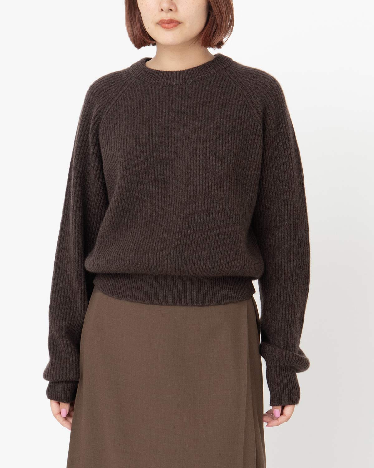 RIBBED RAGLAN CASHMERE CROPPED SWEATER