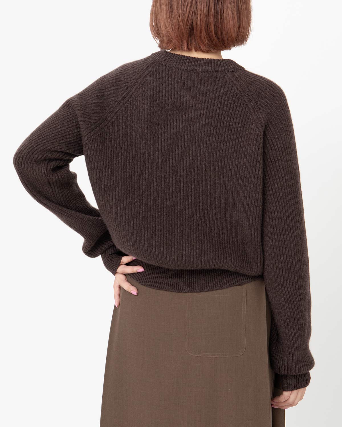 RIBBED RAGLAN CASHMERE CROPPED SWEATER