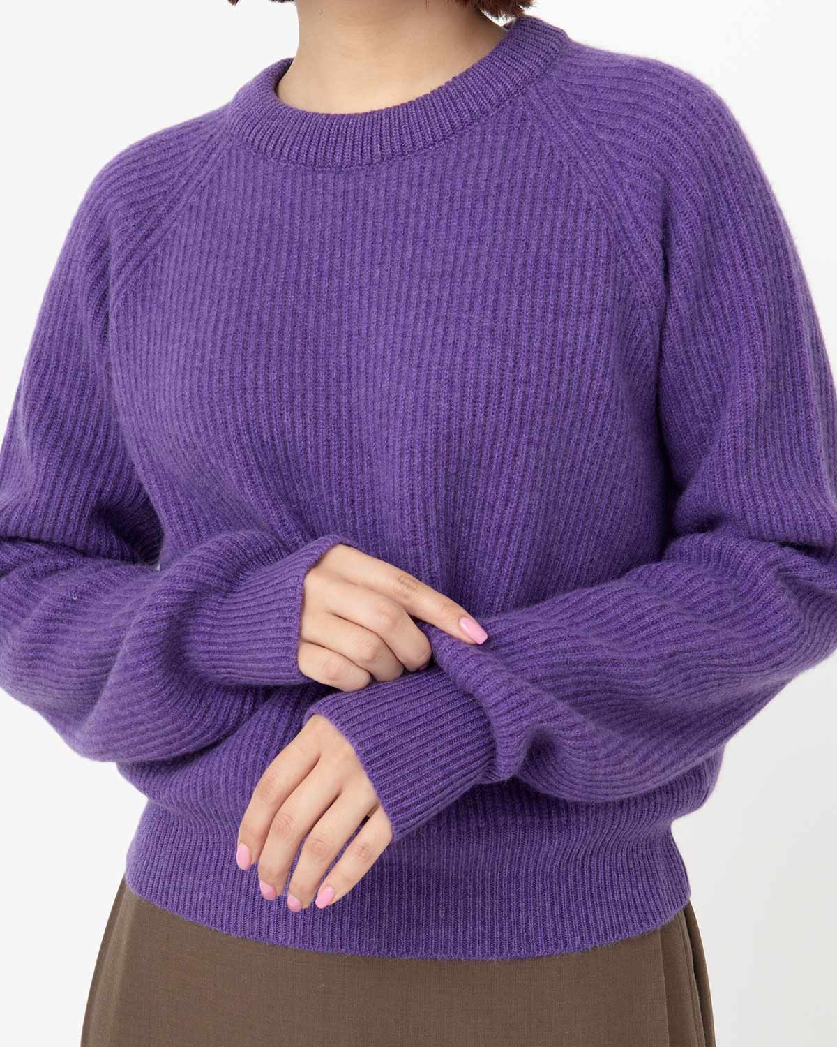 RIBBED RAGLAN CASHMERE CROPPED SWEATER