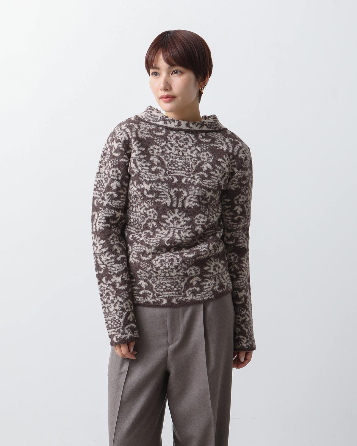 FELTED JACQUARD TURTLE NECK SWEATER