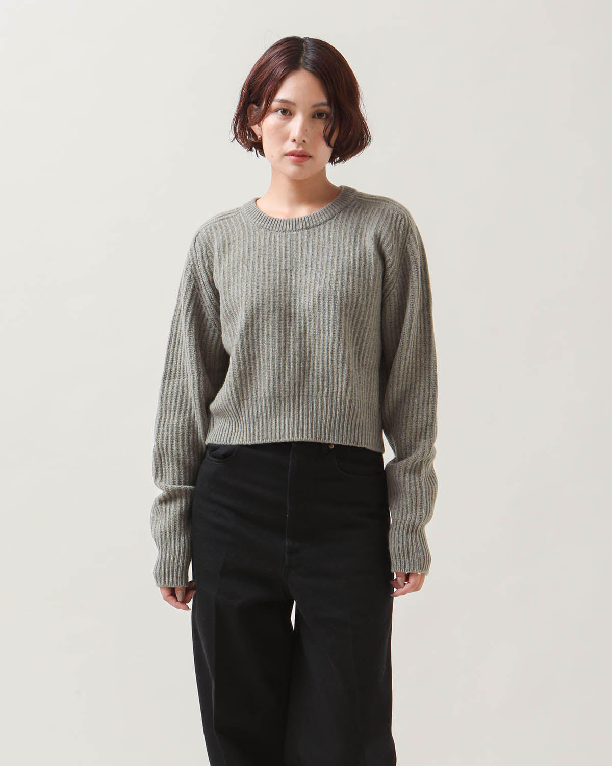 CASHMERE & WOOL MAXI RIBBED CROPPED RAGLAN SWEATER