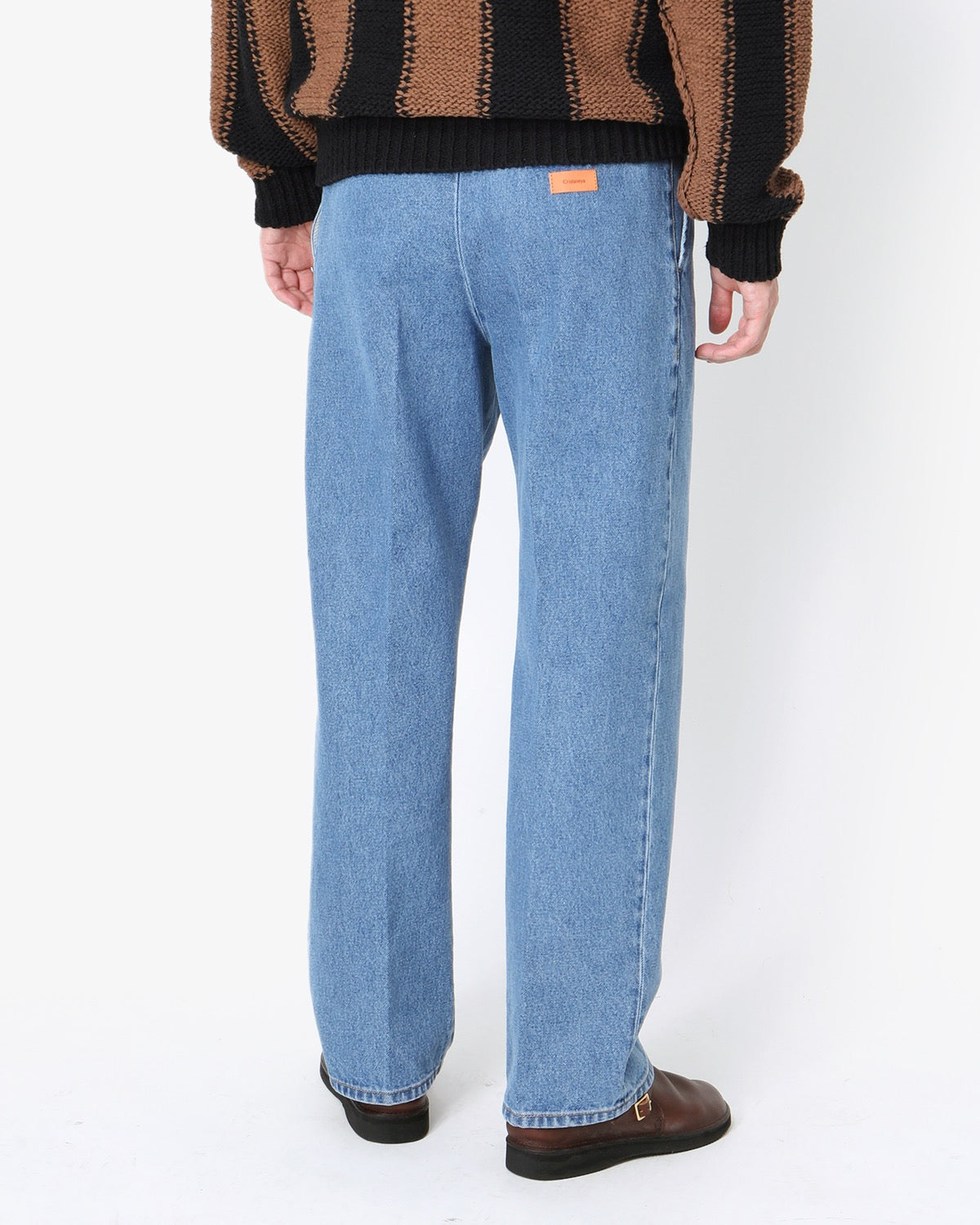 BLEACHED DENIM PLEATED TROUSERS