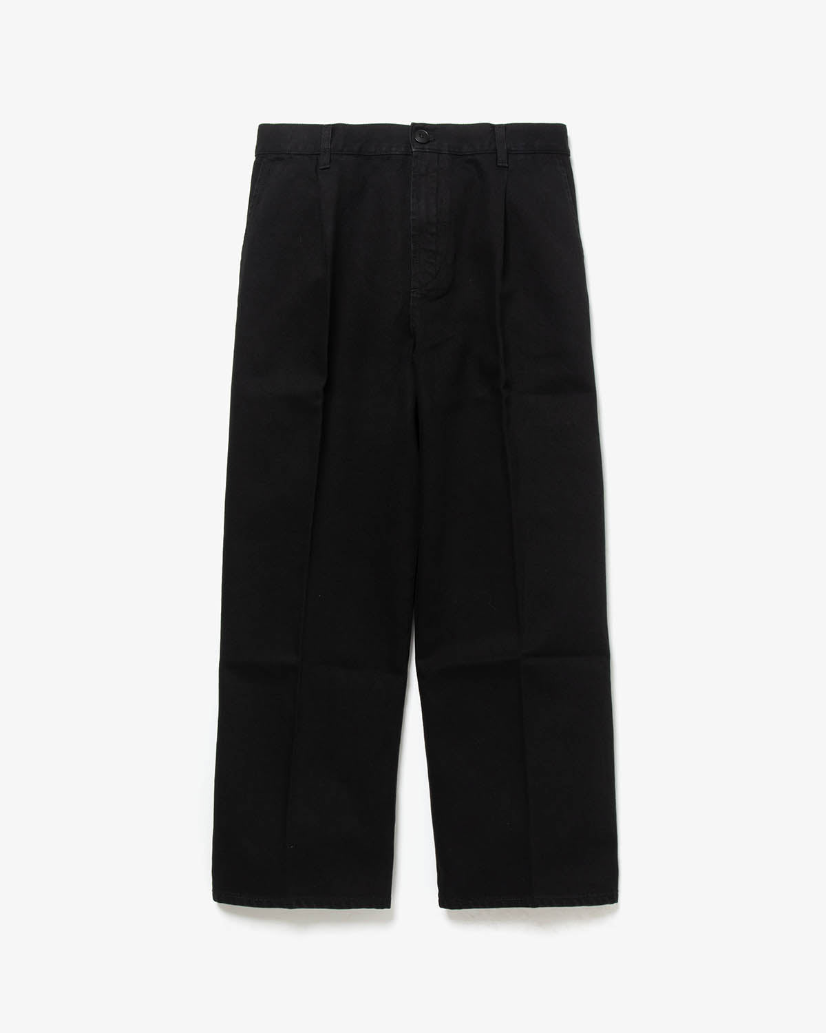 BLACK DENIM PLEATED TROUSERS