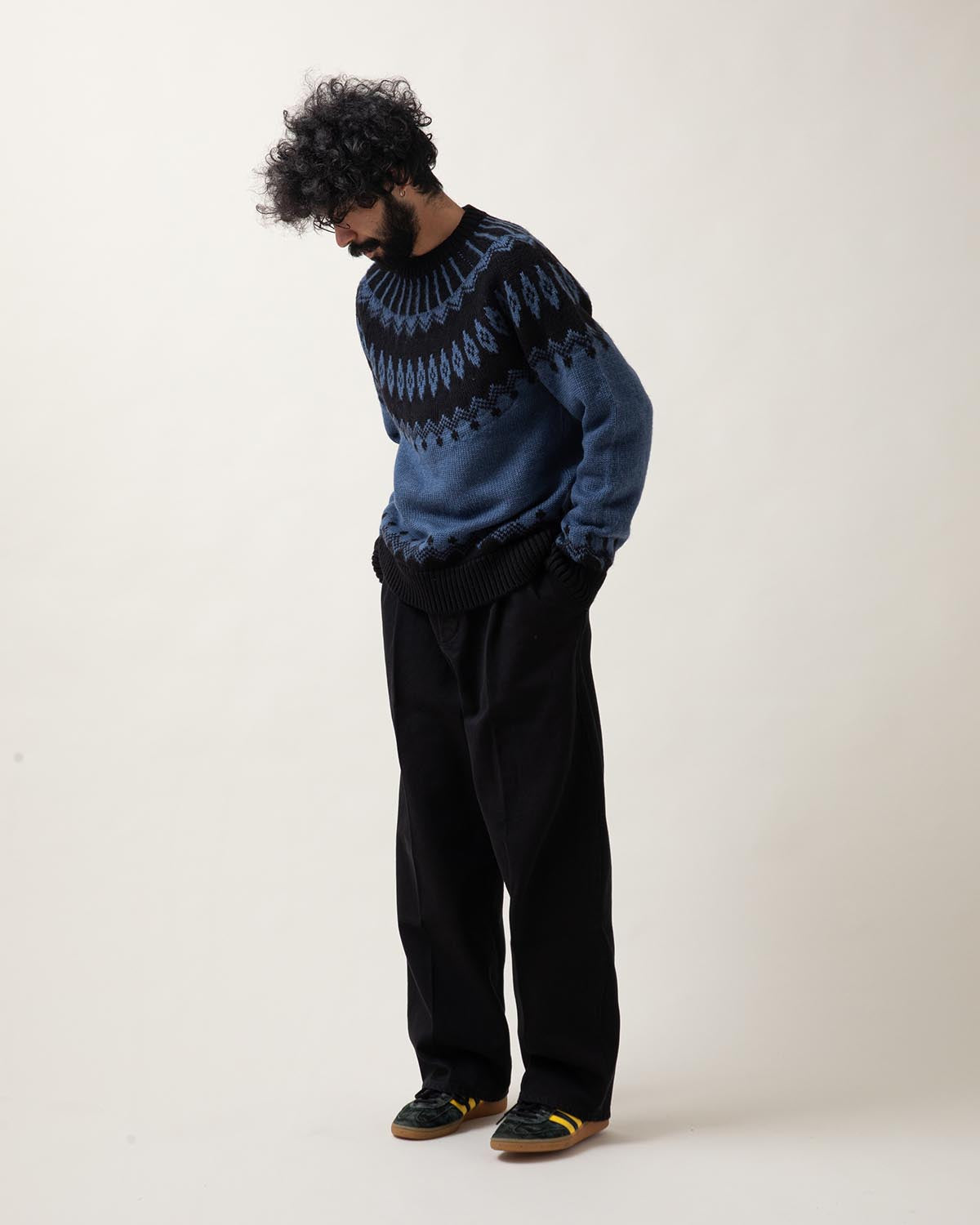 BLACK DENIM PLEATED TROUSERS