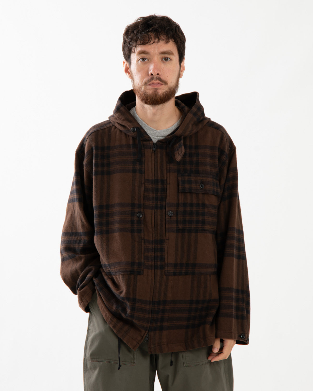 ZIP HOODED SHIRT - COTTON FLANNEL PLAID