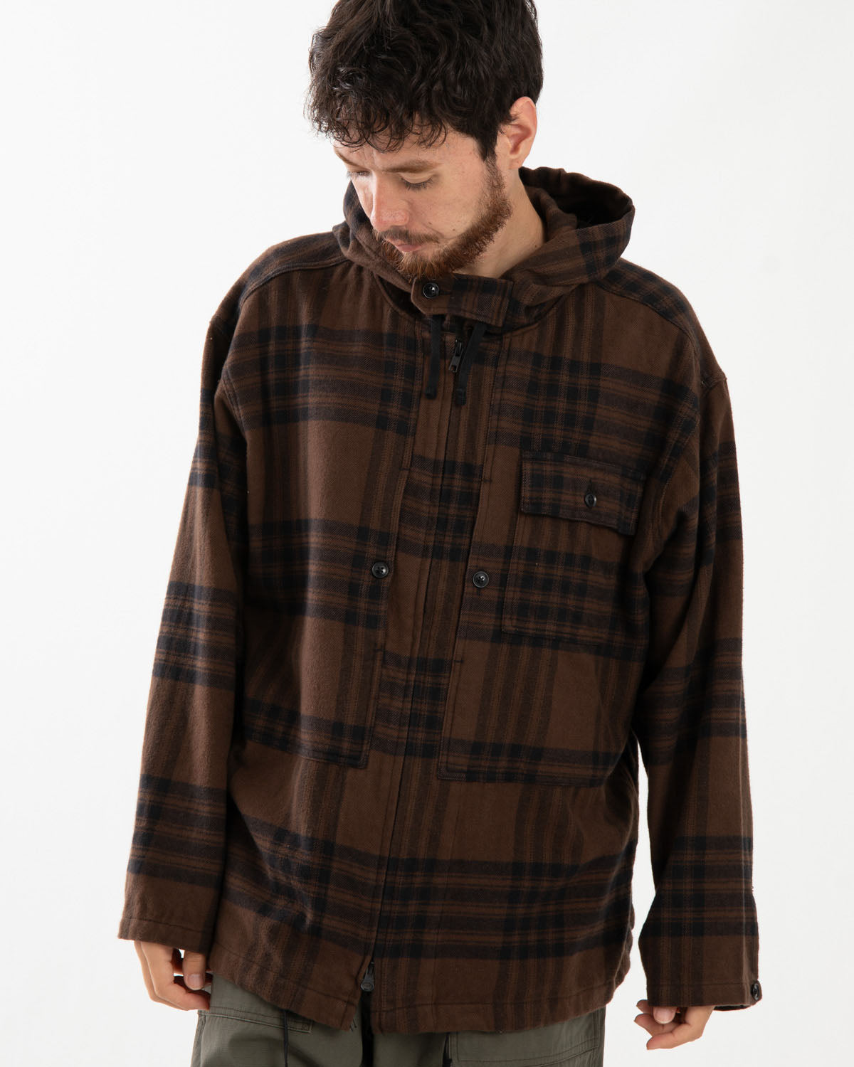 ZIP HOODED SHIRT - COTTON FLANNEL PLAID